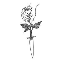Hand Holding a Rose - Symbolic Gesture of Affection in Outline Art vector