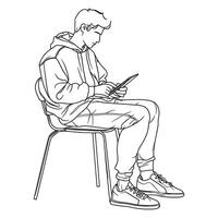 Man Sitting with Backpack and Reading - Outline Illustration vector