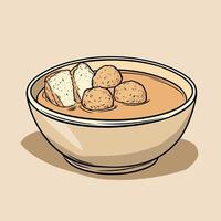 Rustic Bowl of Soup with Bread on Beige Background vector