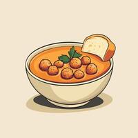 Simple Bowl of Soup with Bread Slice and Warm Tones vector