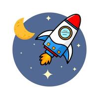 Rocket in the space cartoon illustration. vector