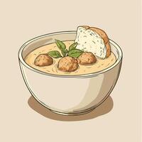 Comforting Bowl of Tomato Soup with Bread and Herbs vector