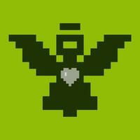 Pixel style angel with a heart inside chest and halo over head. Angel with wings in retro game concept design. vector