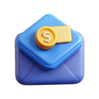 3D Render of a Blue Envelope with a Gold Dollar sign png