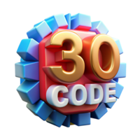 3D Render of a 30 percent Off Code with Colorful Cubes png