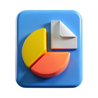 3D Render of Pie Chart Icon with Document on Blue png