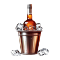 Hyperrealistic Metal Ice Bucket with Amber Liquor and Ice Cubes png
