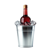 Hyperrealistic Red Wine Bottle in Silver Ice Bucket png