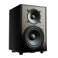 Hyperrealistic Black Glossy Speaker Cabinet with Woofers and Tweeter png