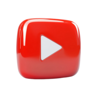 3D render of a YouTube play button with bright red rounded rectangle and white play icon png