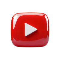 3D model of a YouTube play button with vibrant red rectangle and white play triangle png