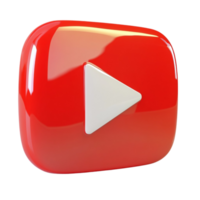 3D model of a YouTube play button with a vibrant red finish and raised white arrow png