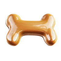 3D-rendered bone-shaped dog treat with shiny caramel-like appearance on transparent background png