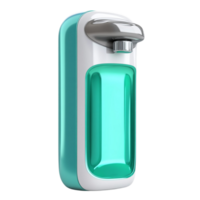 Modern hand sanitizer dispenser with transparent green body and white and gray sections png