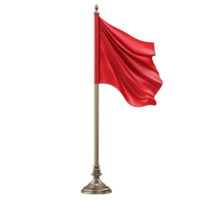 Red flag waving in the wind on a pole with transparent background png