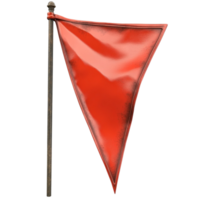 Red triangular flag with glossy reflective material and worn edges on pole png