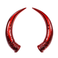 Red curved metallic horns with glossy finish on transparent background png