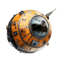 Spherical spacecraft with yellow and black color scheme, transparent window, and panels png