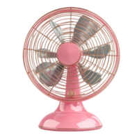 Pink table fan with metallic grill for indoor cooling png