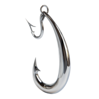 3D Rendering of Metallic Fishing Hook Suspended Against Transparent Background png