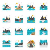 Set of Landforms Flat Icons vector