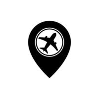 Location map pointer with airplane icon. illustration. vector