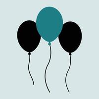Three Balloons Floating, Teal and Black Party Decor vector