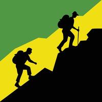 Hikers Ascending Mountainous Terrain Teamwork, Perseverance, and Nature vector