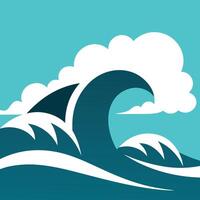 Ocean Wave Crashing Shark Fin Cloud Sky Teal Graphic Design vector