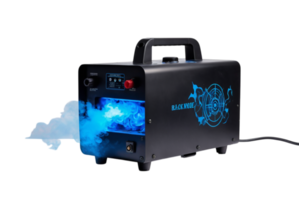 Black smoke machine with blue backlight and black frame perfect for dynamic performances png