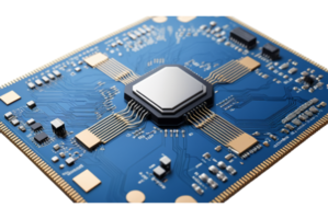 Blue AI chip with circuits in connection powering intelligent systems png