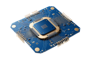 Blue AI chip with circuits in connection revolutionizing computing technology png