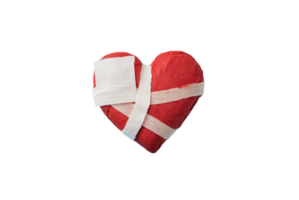 Broken red heart patched with bandages pieces found and fixed png