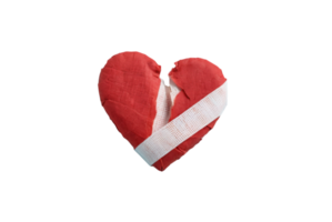 Broken red heart patched with bandages mending slowly together png