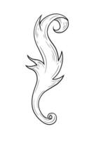 illustration of monogram, baroque curl. Isolated single element, monogram in doodle style. Hand drawn graphics. Lineart, black and white drawing. vector