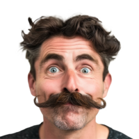 Man with bushy mustache surprised expression png