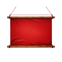 Red fabric banner hanging on wooden bar red background announcement template png