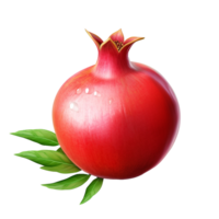 Juicy Red Pomegranate with Green Leaves Fresh Fruit png