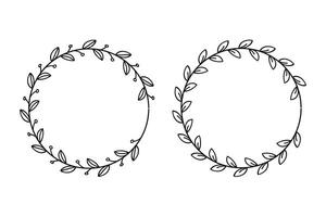 Hand-drawn botanical wreaths with circular frames for elegant decorative design vector