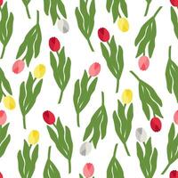 Seamless spring floral pattern multicolored tulips on white vector