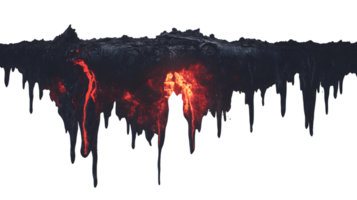 Fiery volcanic eruption at night, glowing lava flows down the slopes, creating a dramatic and intense scene of nature's power png