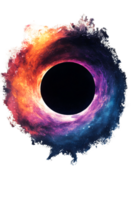 Mesmerizing cosmic swirl of vibrant colors and deep space imagery surrounding a central black void reflecting limitless possibilities in the universe. png