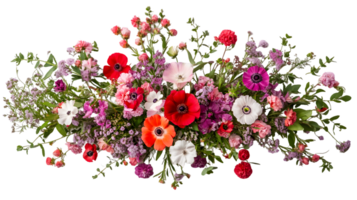 Vibrant Floral Arrangement with Anemones, Poppies and Carnations png