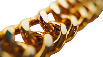 Gleaming Gold Chain Close-up view of a luxury gold chain's intricate links and reflective surface, emphasizing its texture, shine, and metallic quality. png