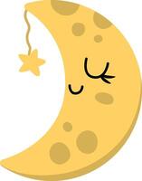 smiling half-moon icon with closed eyes. Fairytale themed sleeping moon with star. Cute magic design element. Space icon vector