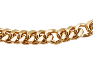 Close-up of a thick, gold chain with a detailed, textured surface. The links are large and interlocked, reflecting light. The image highlights the quality, weight, and elegant design of the chain. png