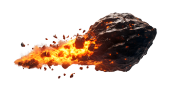 Fiery Asteroid Hurtling Through Space Leaving Trail of Incandescent Debris png