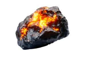 Glowing fissures in dark gray rock, intense heat, cosmic element, 3d render png