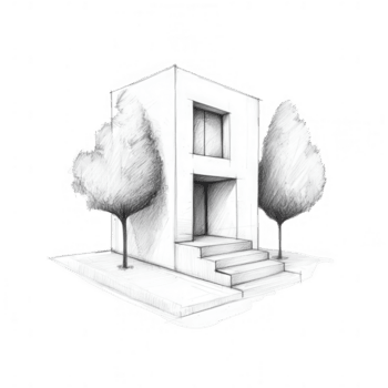 en minimalistisk arkitektonisk design terar en modern kub strukturera med träd. png