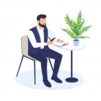 A professional man working on his smartphone while seated at a modern table. png